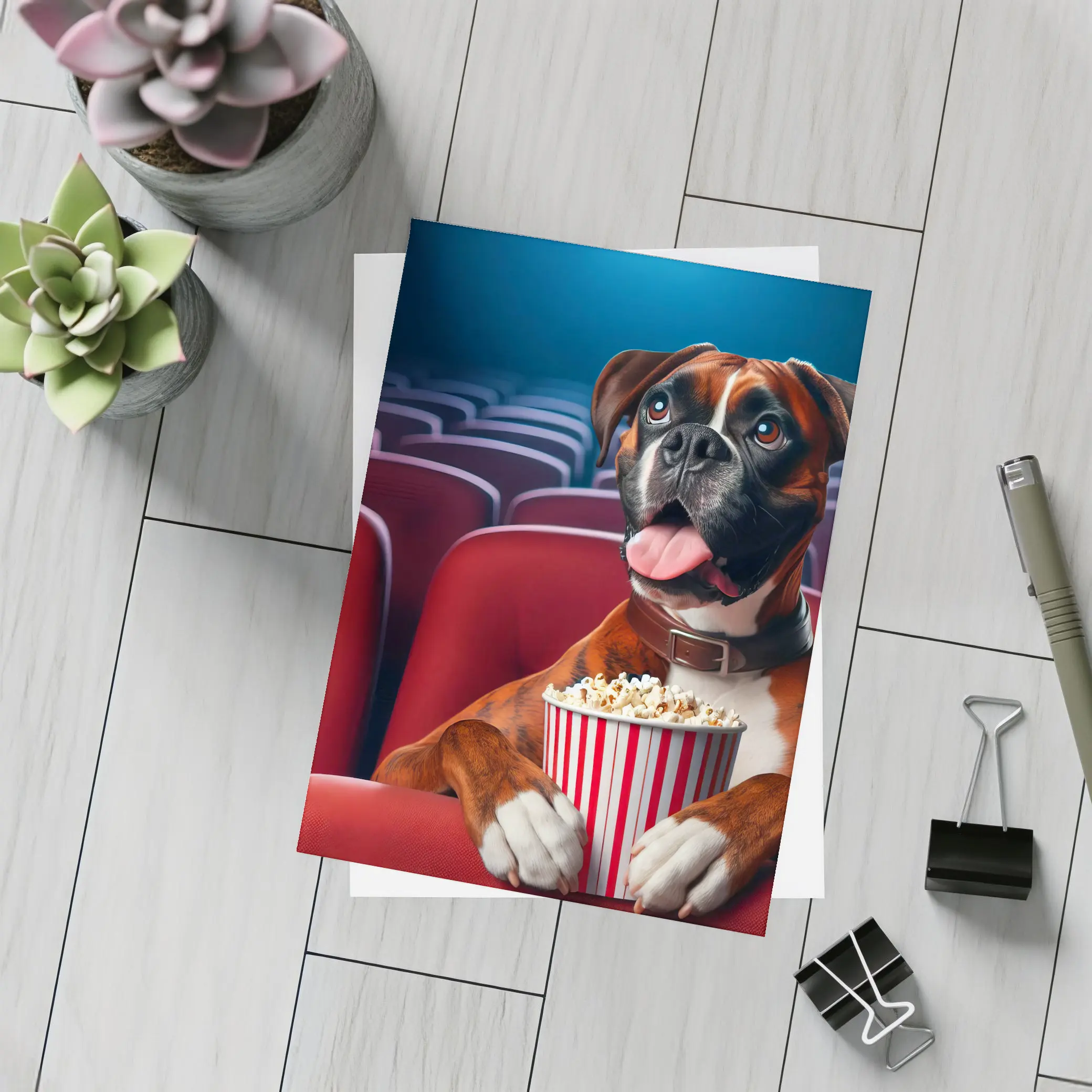 Boxer Dog Watching Movie Cinema Popcorn – Postcards
