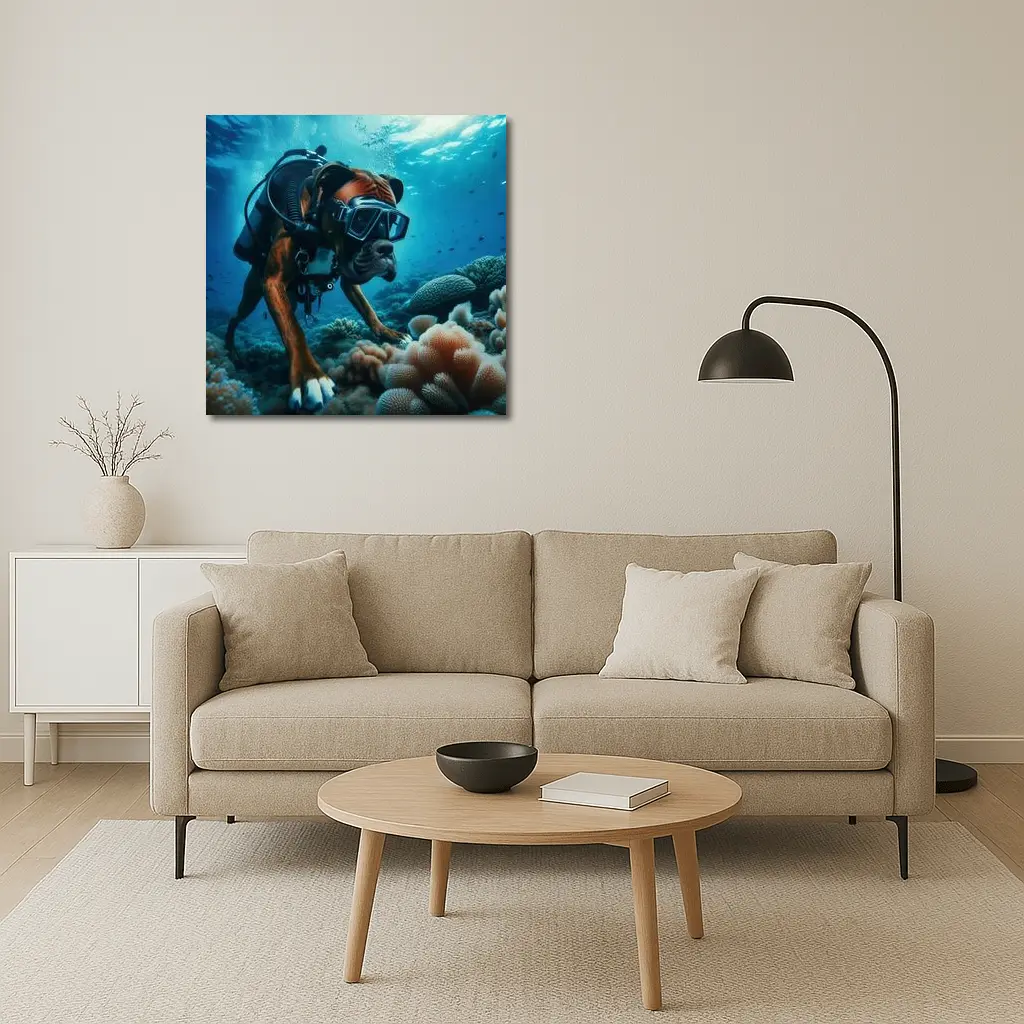 Boxer Dog Scuba Diving Coral Reef Underwater – Wall Art