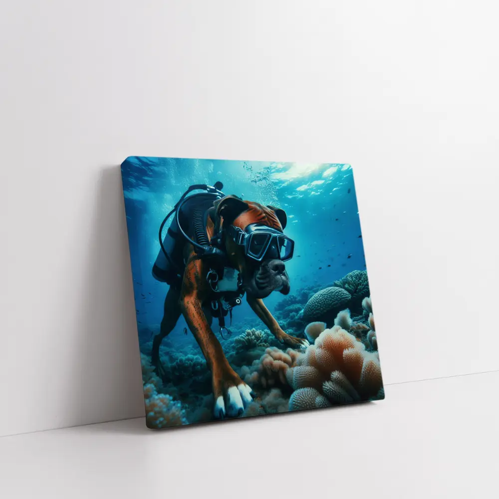 Boxer Dog Scuba Diving Coral Reef Underwater – Wall Art