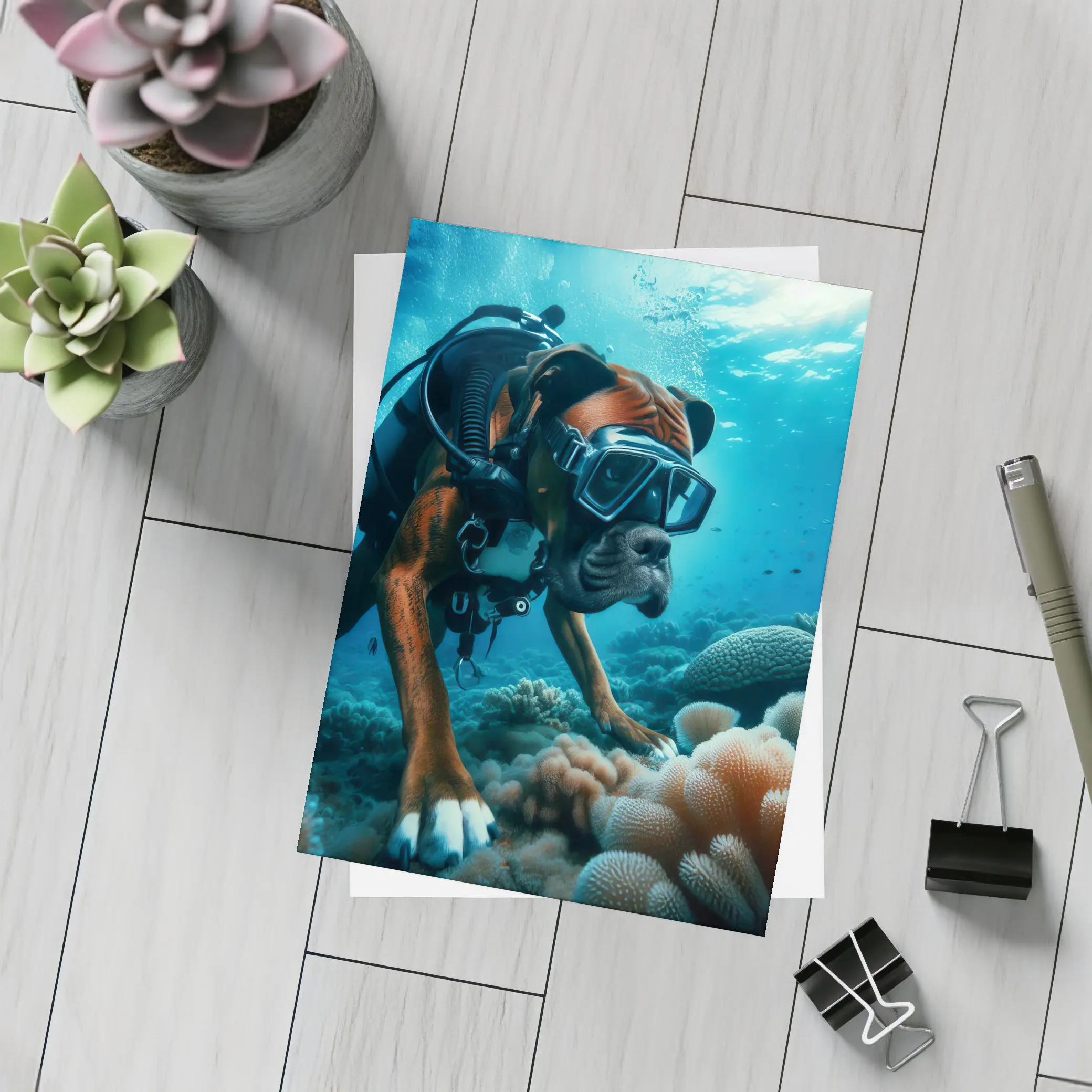 Boxer Dog Scuba Diving Coral Reef Underwater – Postcards