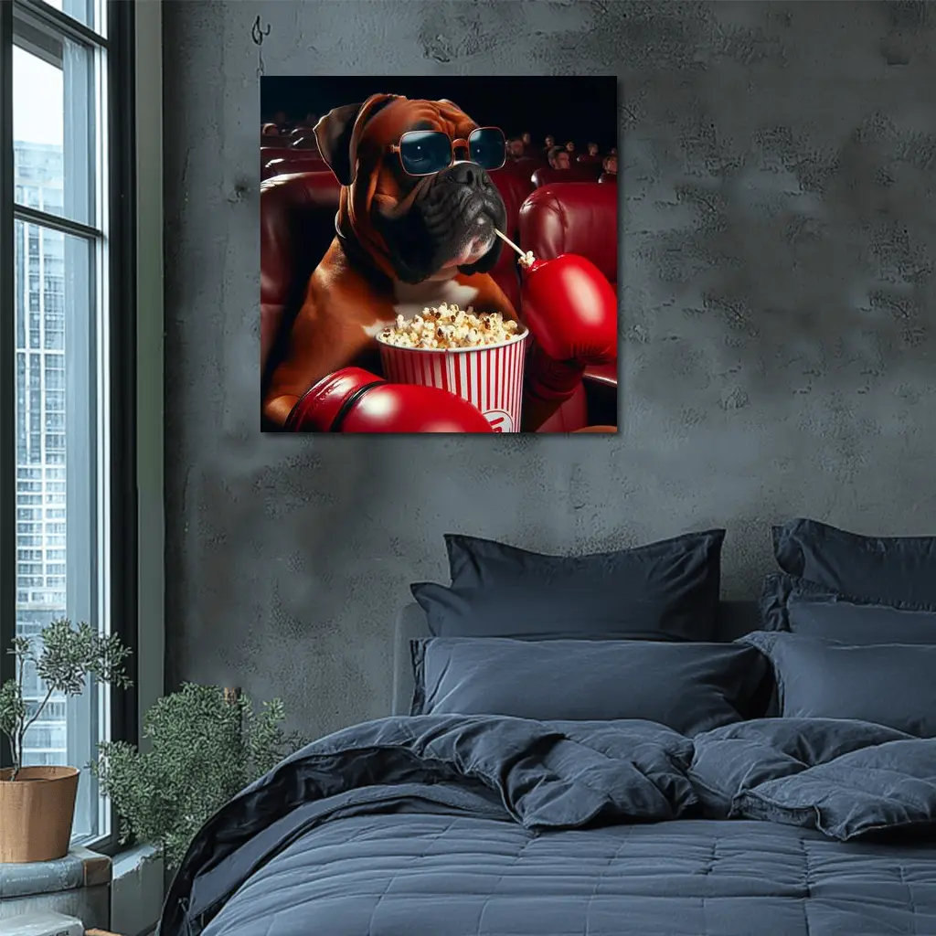 Boxer Dog Cinema Popcorn Boxing Gloves – Wall Art