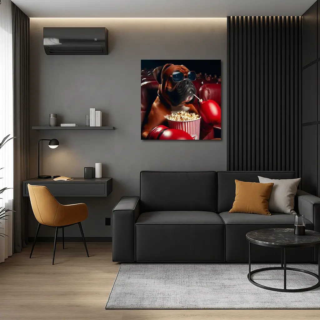 Boxer Dog Cinema Popcorn Boxing Gloves – Wall Art