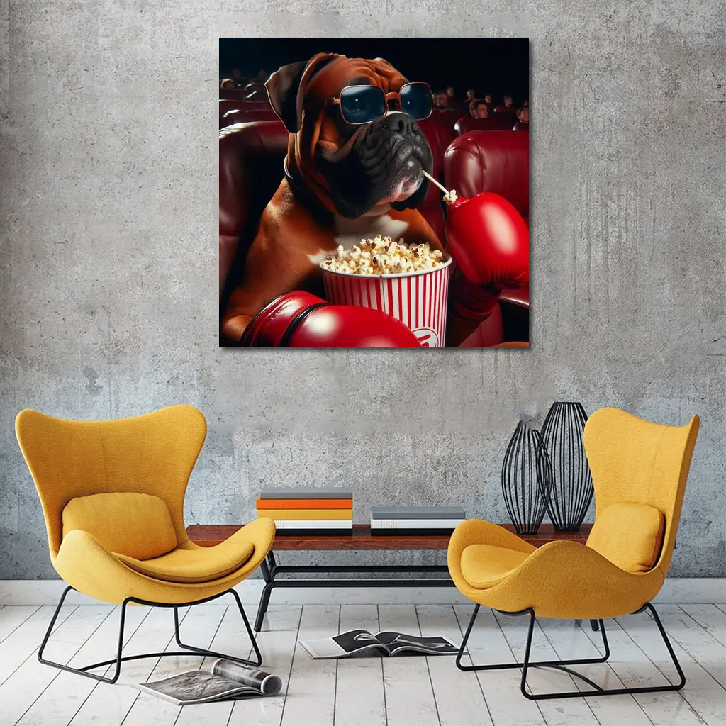 Boxer Dog Cinema Popcorn Boxing Gloves – Wall Art