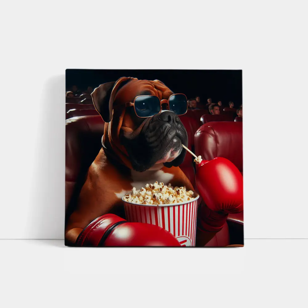 Boxer Dog Cinema Popcorn Boxing Gloves – Wall Art