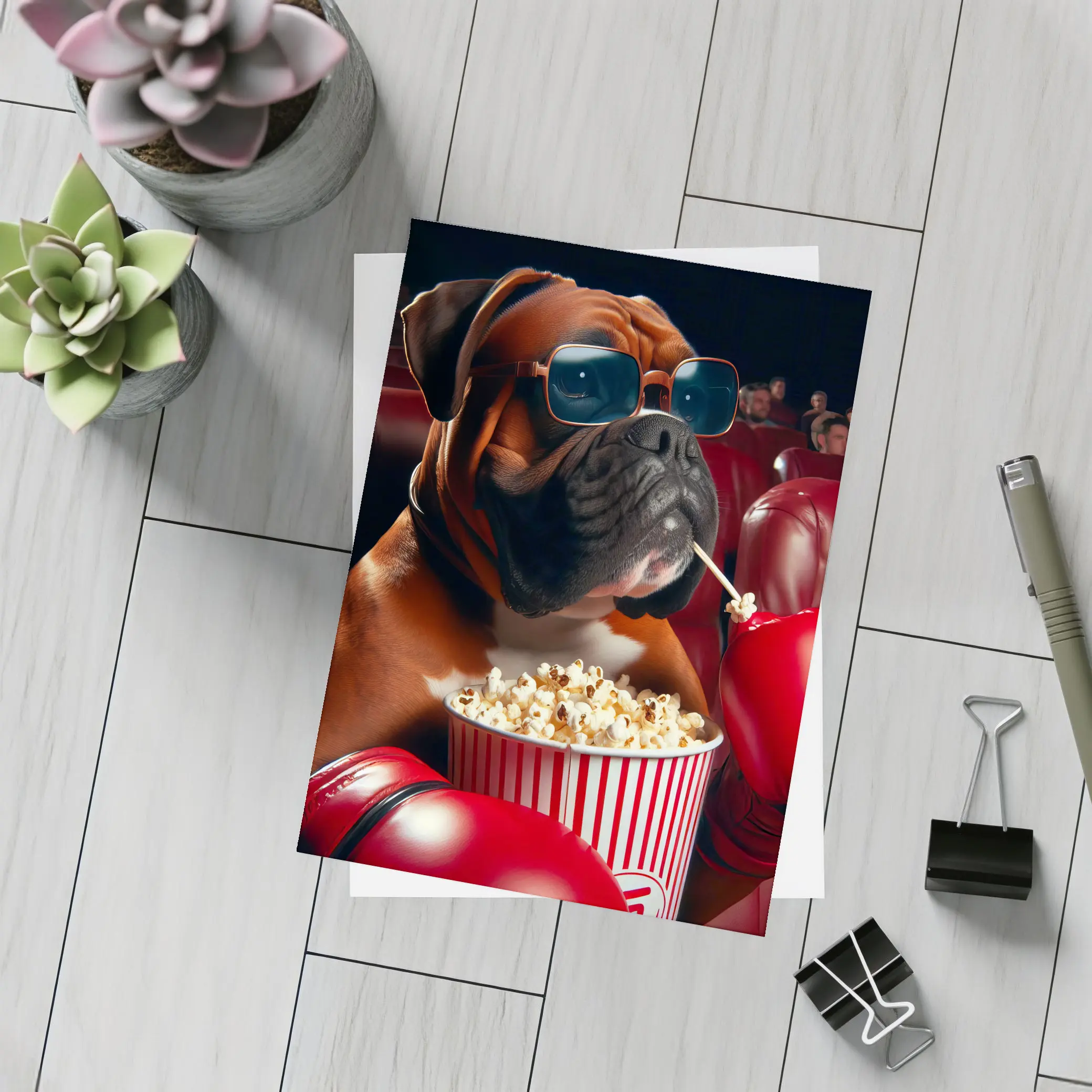 Boxer Dog Cinema Popcorn Boxing Gloves – Postcards