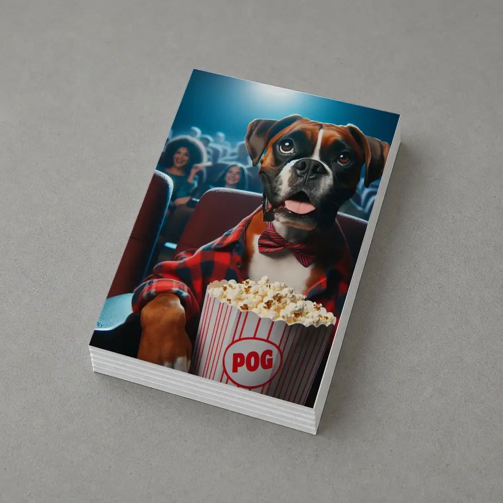 Boxer Dog at Cinema With Popcorn – Postcards