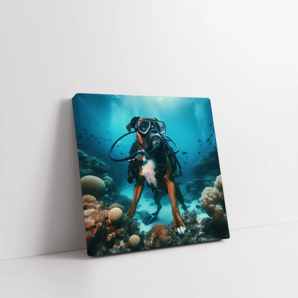 Boxer Dog Scuba Diver Underwater Coral Reef – Wall Art
