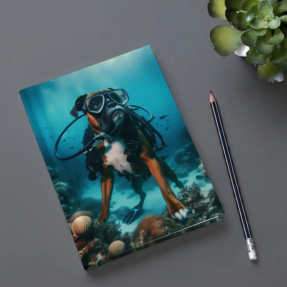 Boxer Dog Scuba Diver Underwater Coral Reef – Notebooks