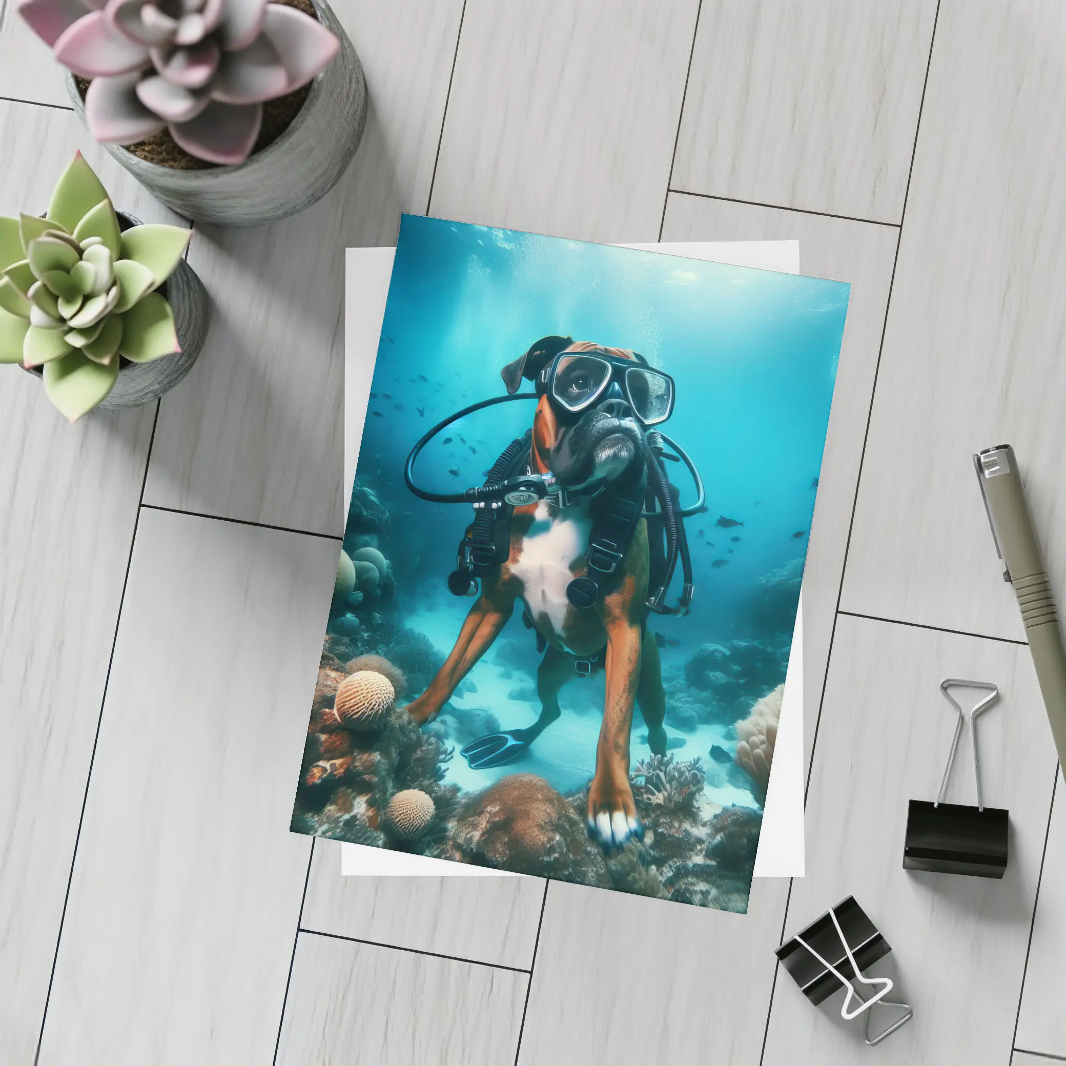 Boxer Dog Scuba Diver Underwater Coral Reef – Postcards