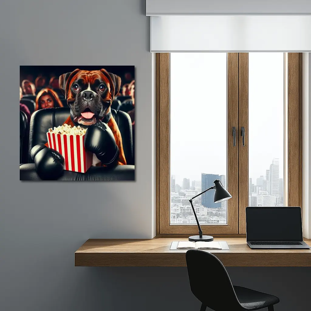 Boxer Dog With Popcorn At Cinema – Wall Art