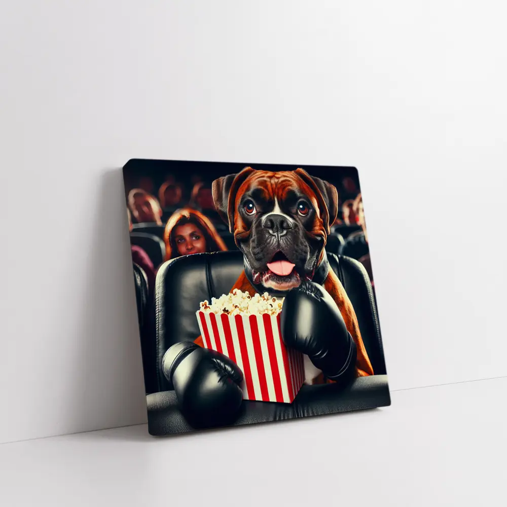 Boxer Dog With Popcorn At Cinema – Wall Art