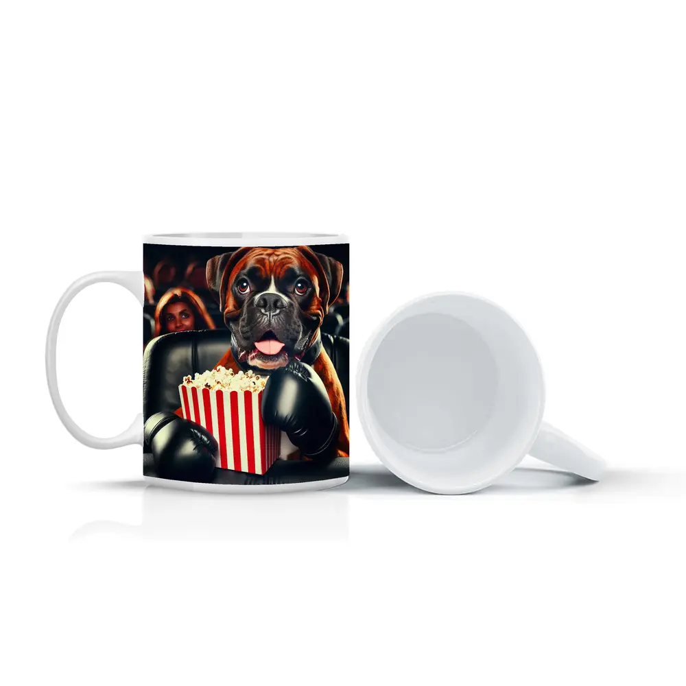 Boxer Dog With Popcorn At Cinema – Mugs