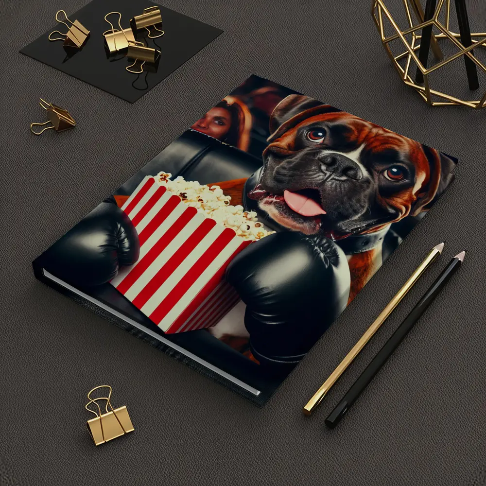 Boxer Dog With Popcorn At Cinema – Notebooks