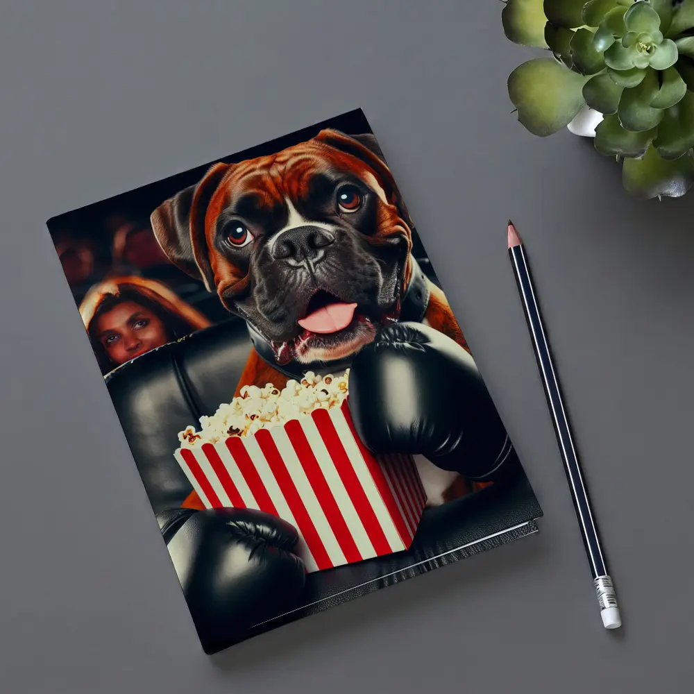 Boxer Dog With Popcorn At Cinema – Notebooks