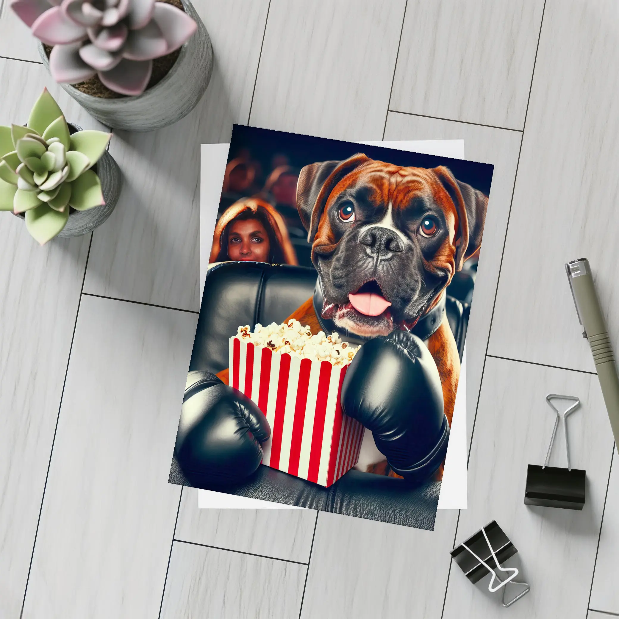 Boxer Dog With Popcorn At Cinema – Postcards