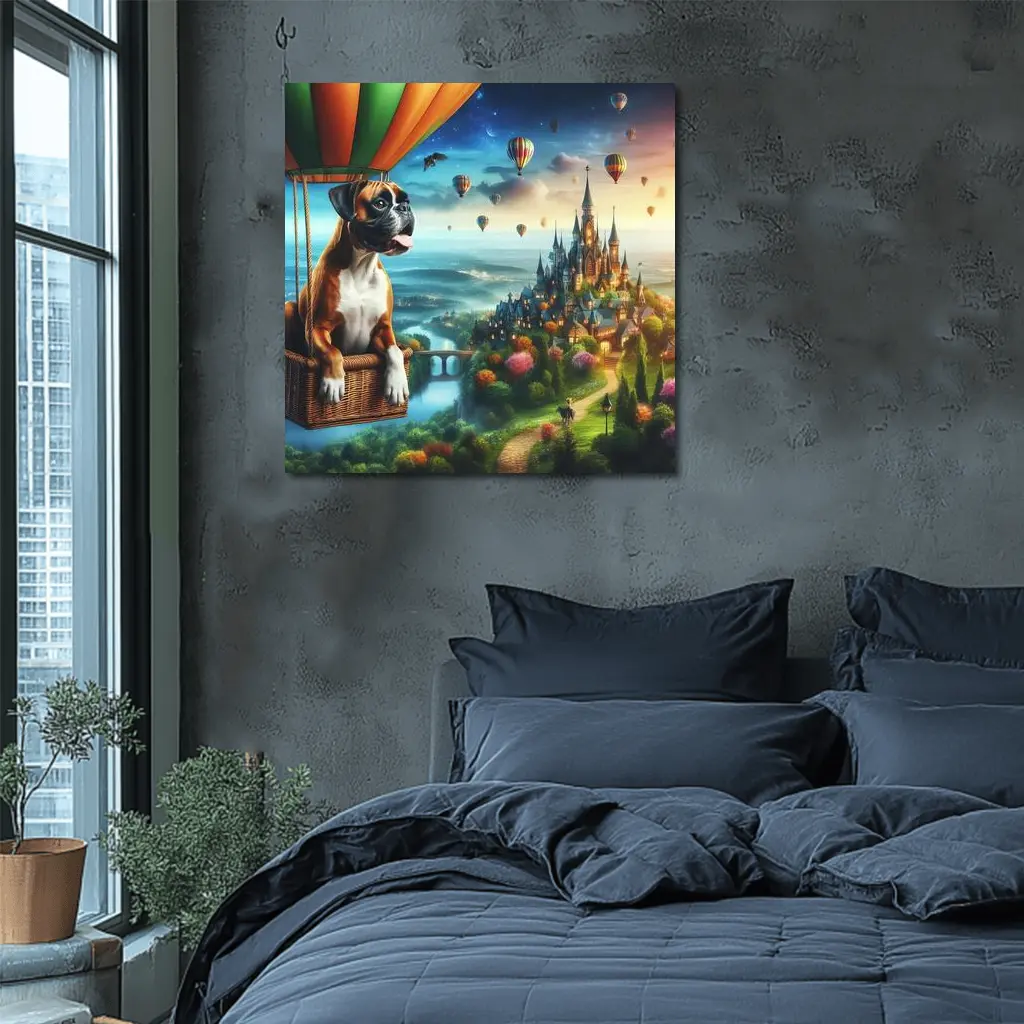Boxer Dog Hot Air Balloon Fantasy Castle – Wall Art