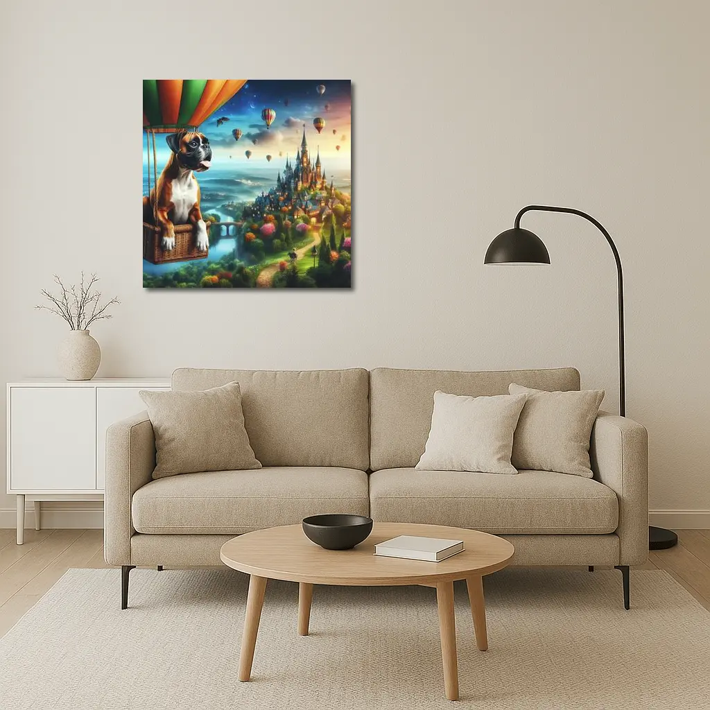 Boxer Dog Hot Air Balloon Fantasy Castle – Wall Art