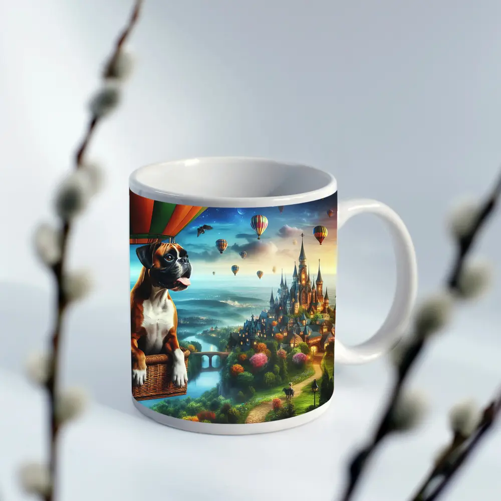 Boxer Dog Hot Air Balloon Fantasy Castle – Mugs