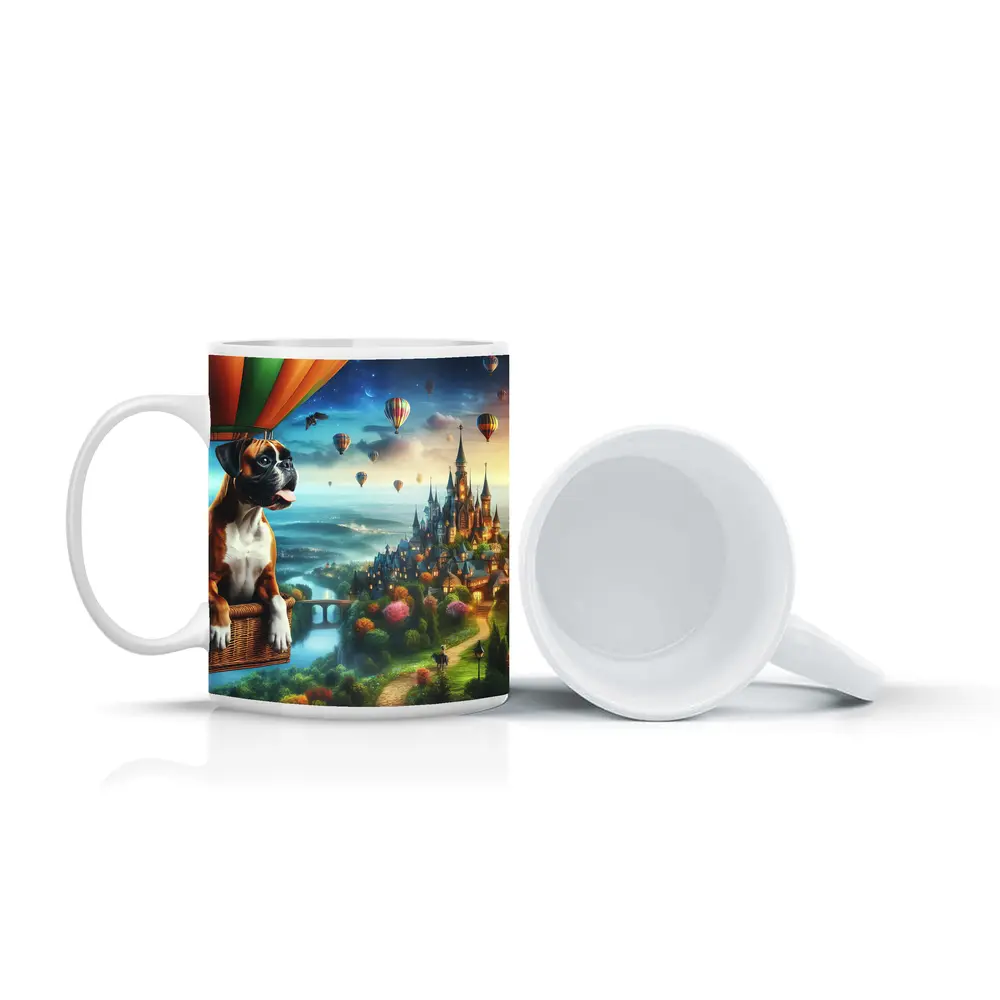 Boxer Dog Hot Air Balloon Fantasy Castle – Mugs