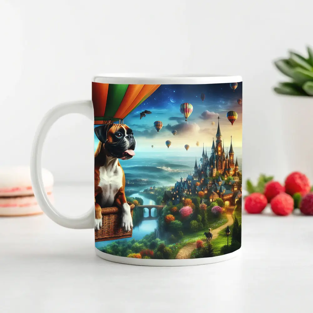 Boxer Dog Hot Air Balloon Fantasy Castle – Mugs