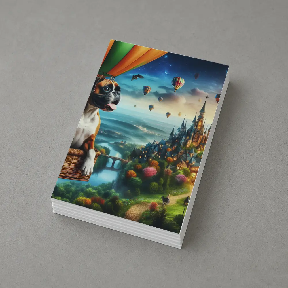 Boxer Dog Hot Air Balloon Fantasy Castle – Postcards