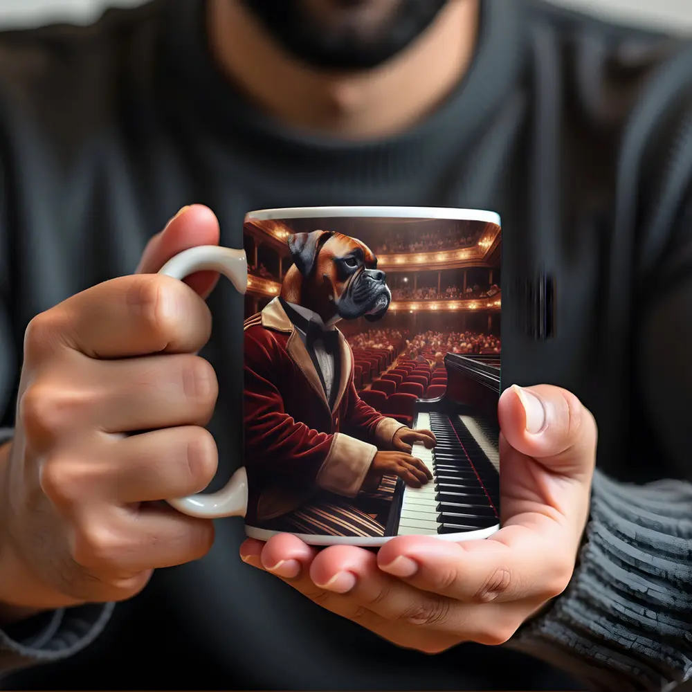 Boxer Dog Pianist Red Jacket Concert Hall – Mugs