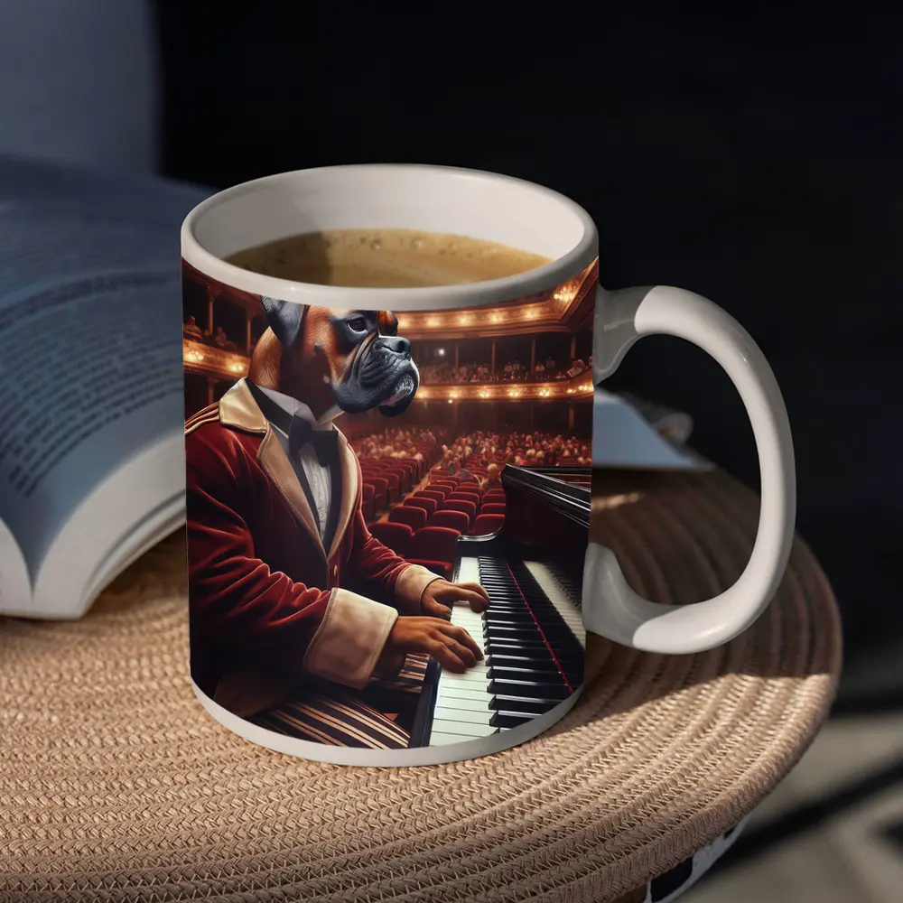 Boxer Dog Pianist Red Jacket Concert Hall – Mugs