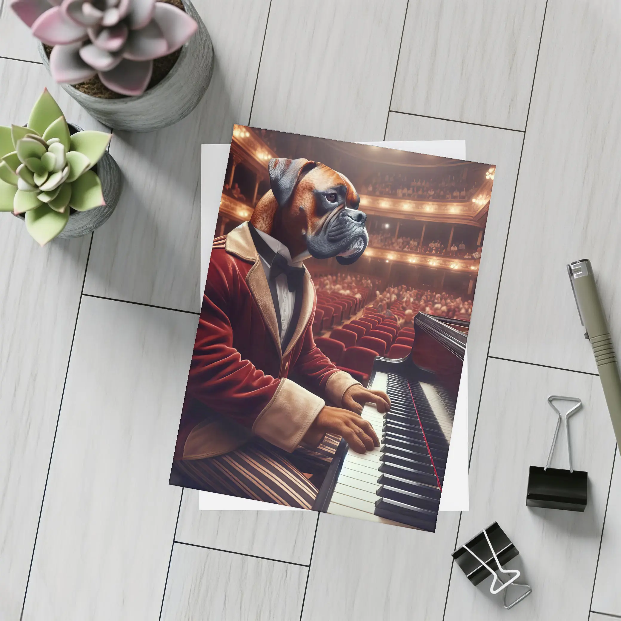Boxer Dog Pianist Red Jacket Concert Hall – Postcards