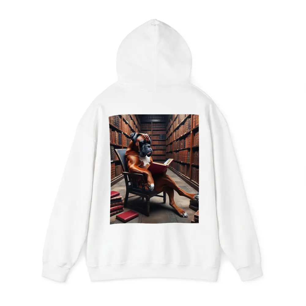 Boxer Dog Reading Book in Library – Hoodies