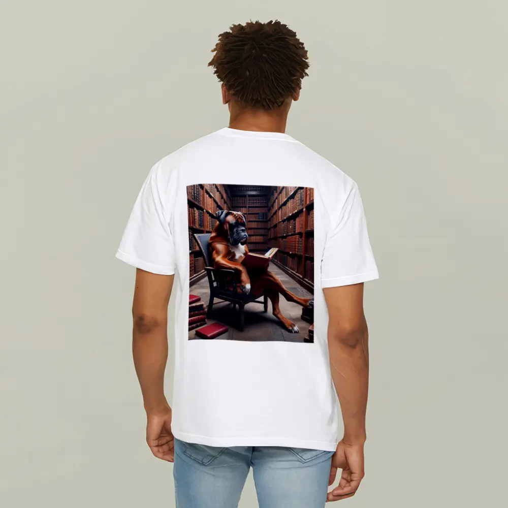Boxer Dog Reading Book in Library – T-Shirts
