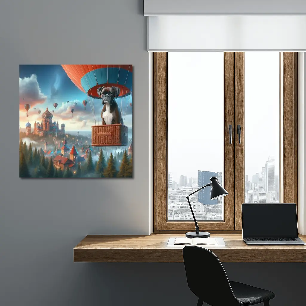 Boxer Dog Hot Air Balloon Fantasy City – Wall Art