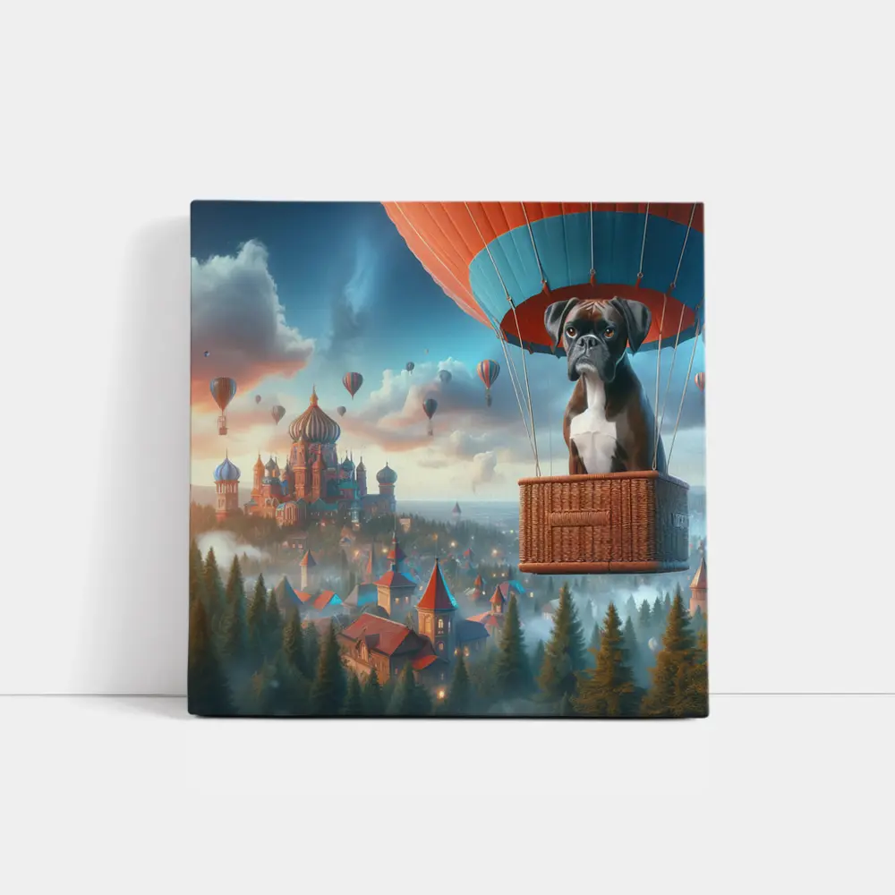 Boxer Dog Hot Air Balloon Fantasy City – Wall Art