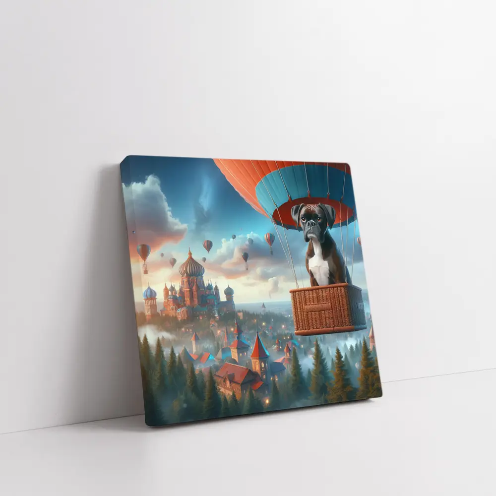 Boxer Dog Hot Air Balloon Fantasy City – Wall Art