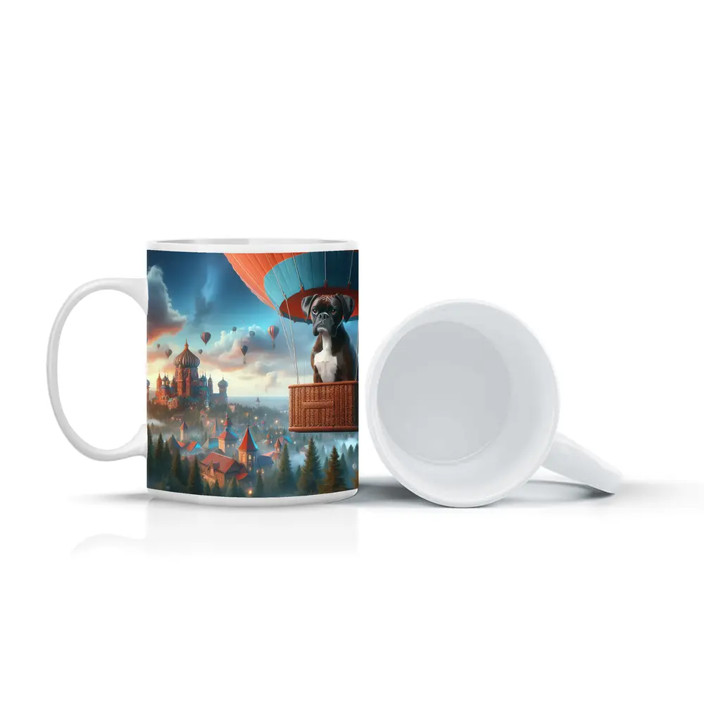 Boxer Dog Hot Air Balloon Fantasy City – Mugs