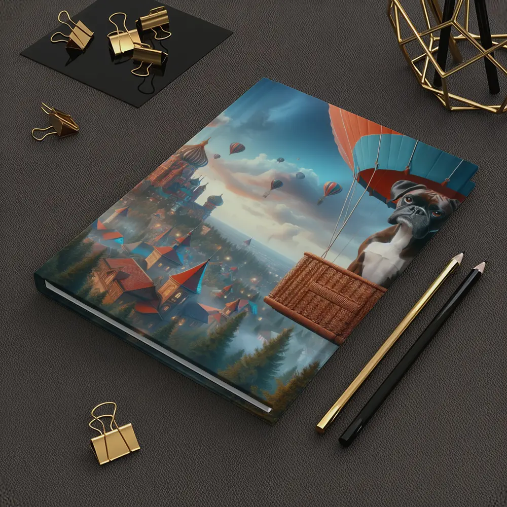 Boxer Dog Hot Air Balloon Fantasy City – Notebooks