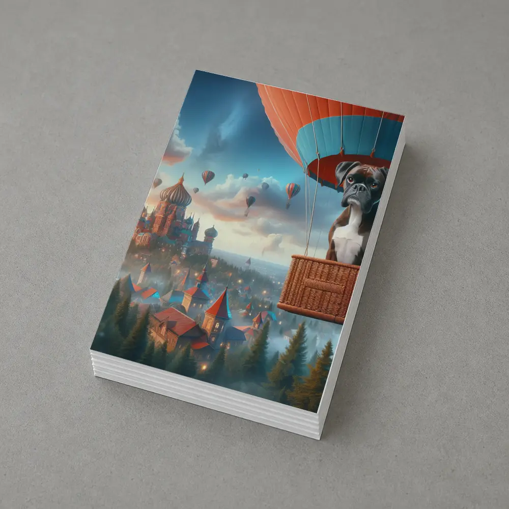 Boxer Dog Hot Air Balloon Fantasy City – Postcards