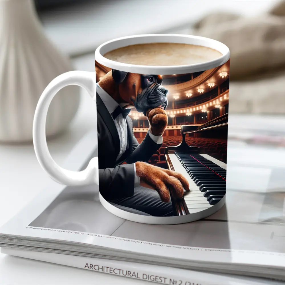 Boxer Dog Pianist Tuxedo Concert Hall – Mugs