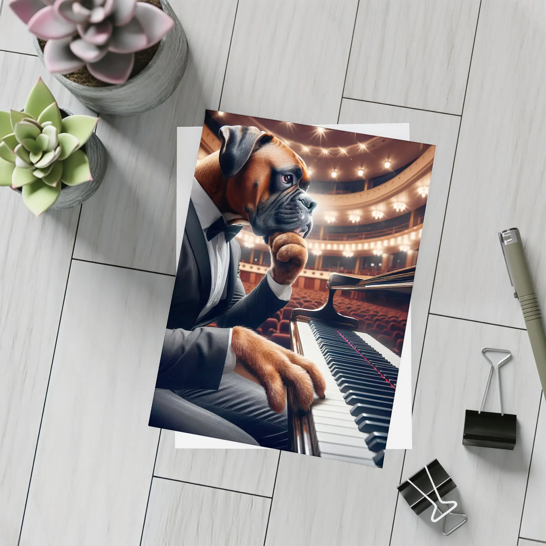 Boxer Dog Pianist Tuxedo Concert Hall – Postcards