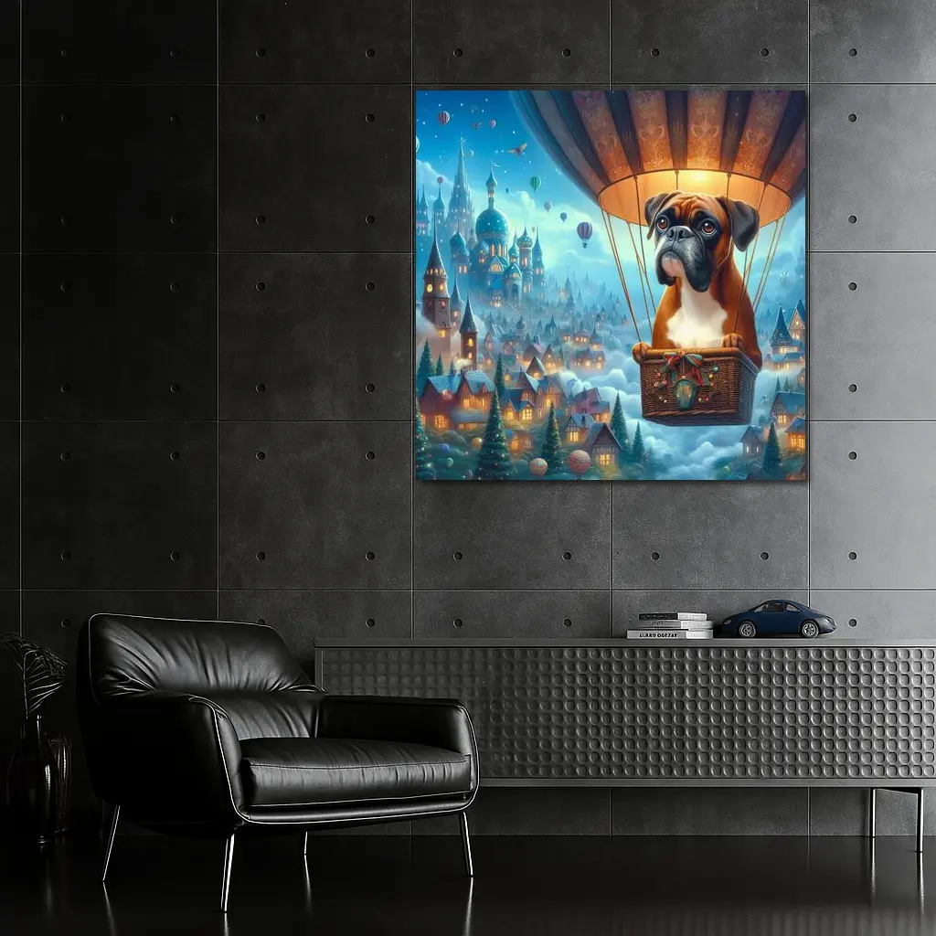 Boxer Dog Flying Hot Air Balloon Fantasy – Wall Art