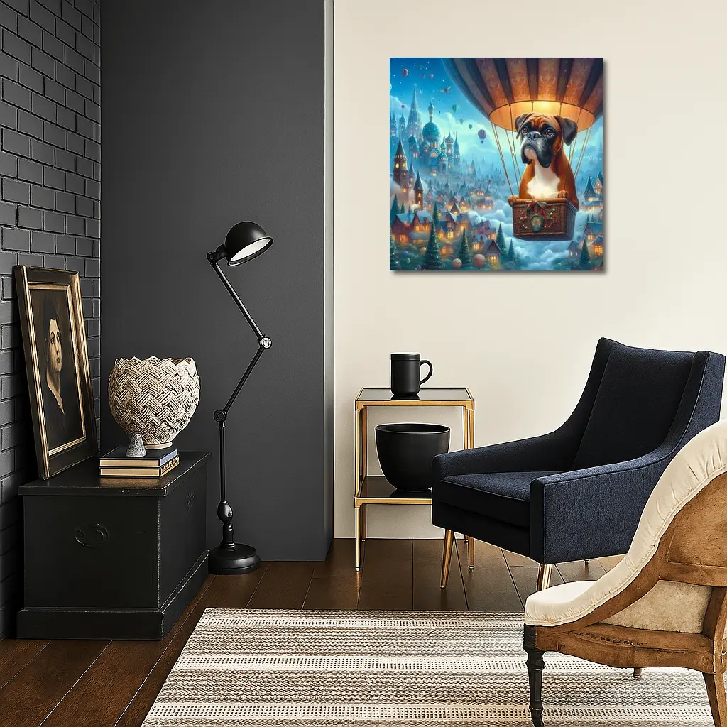 Boxer Dog Flying Hot Air Balloon Fantasy – Wall Art