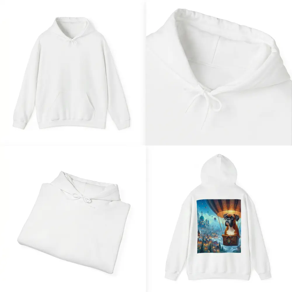 Boxer Dog Flying Hot Air Balloon Fantasy – Hoodies