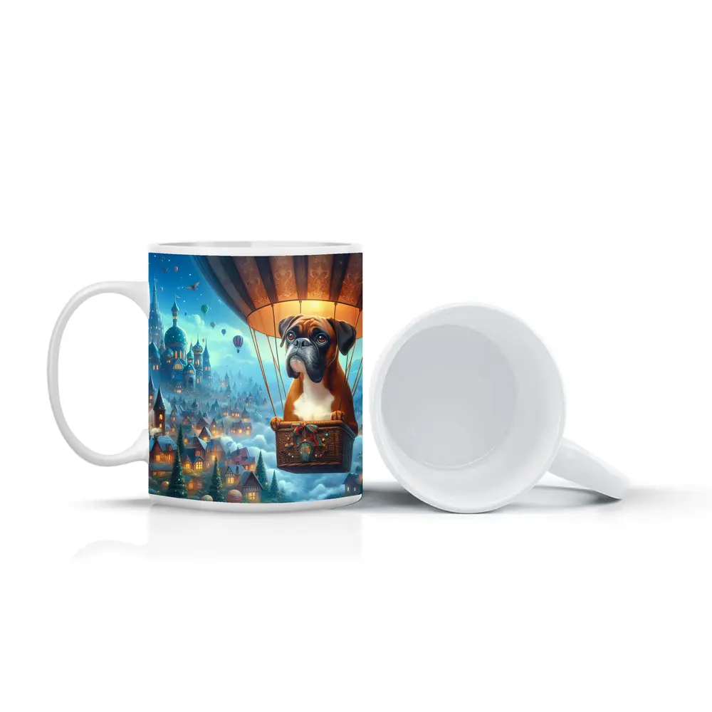 Boxer Dog Flying Hot Air Balloon Fantasy – Mugs