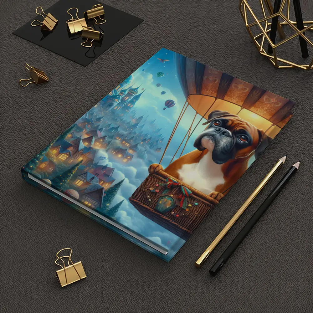 Boxer Dog Flying Hot Air Balloon Fantasy – Notebooks