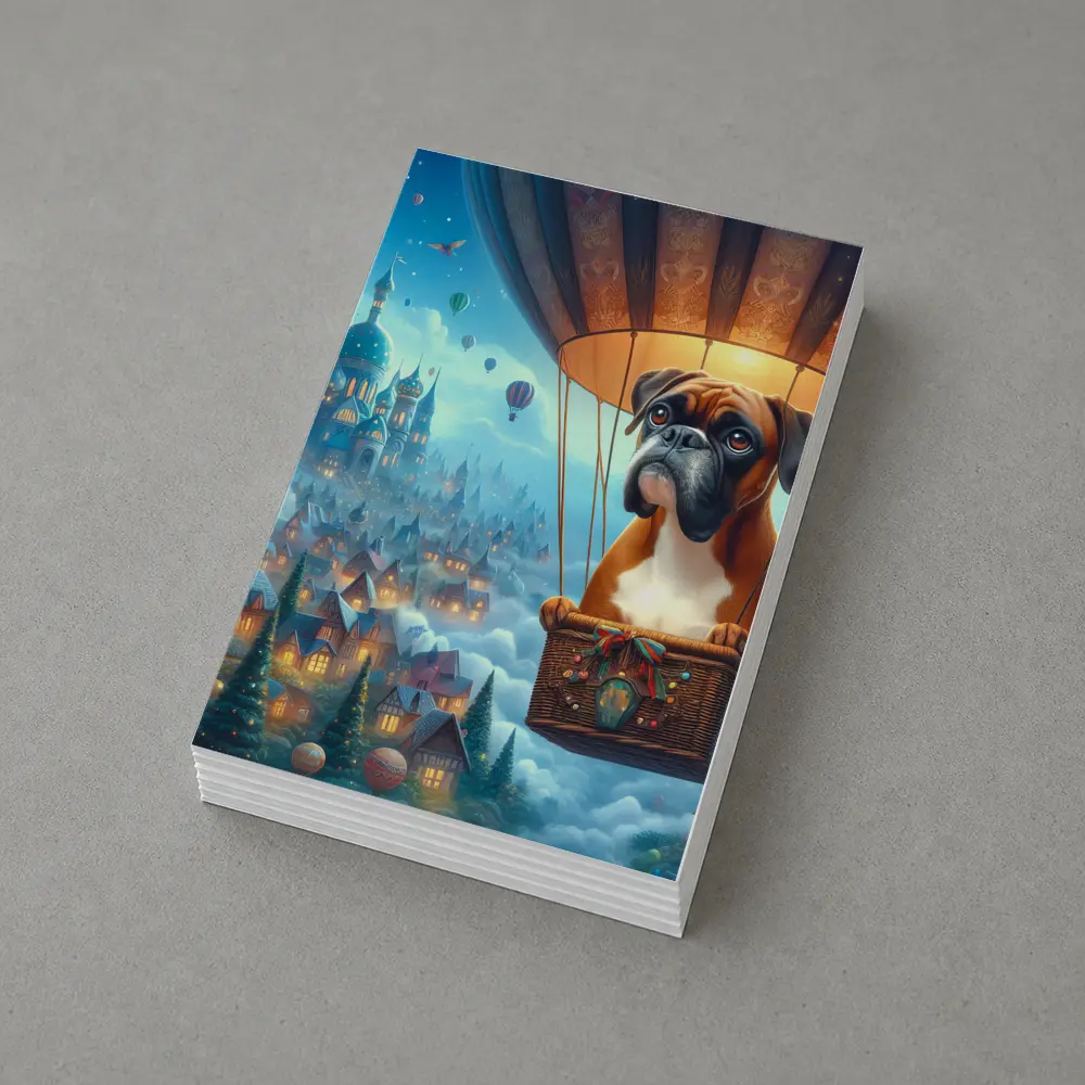 Boxer Dog Flying Hot Air Balloon Fantasy – Postcards