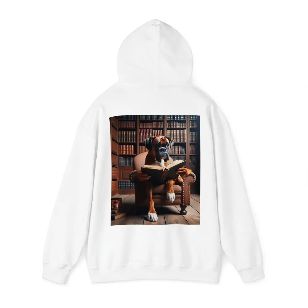 Boxer Dog Reading Book In Library – Hoodies