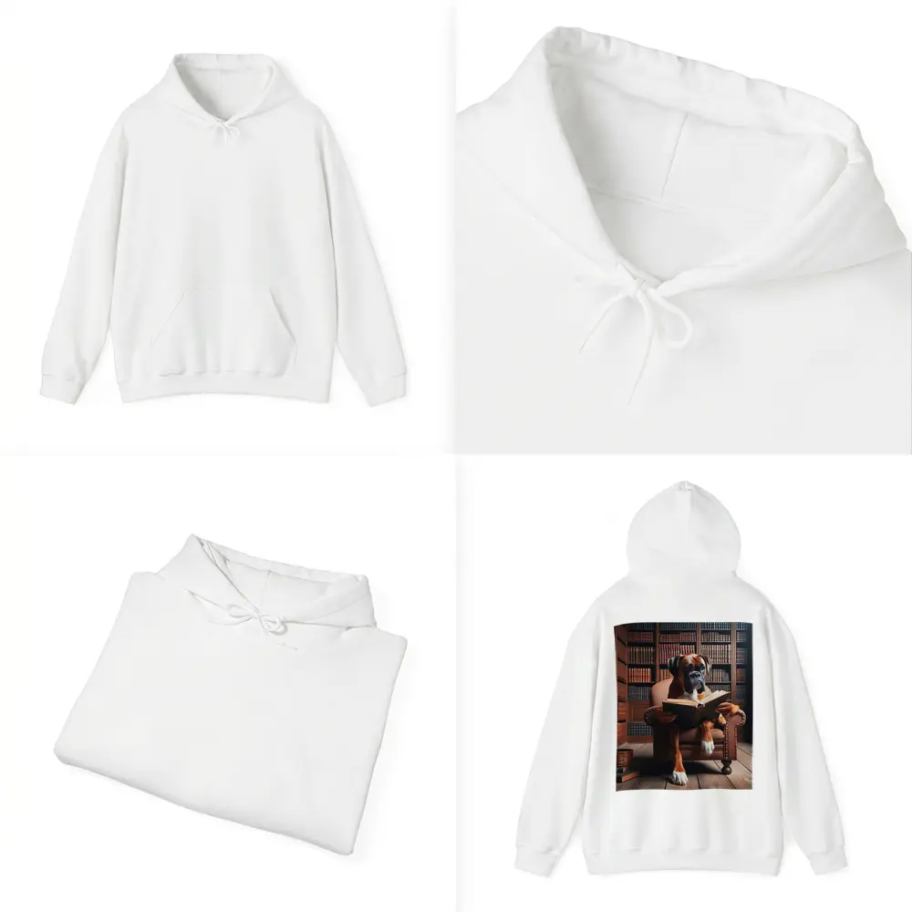 Boxer Dog Reading Book In Library – Hoodies