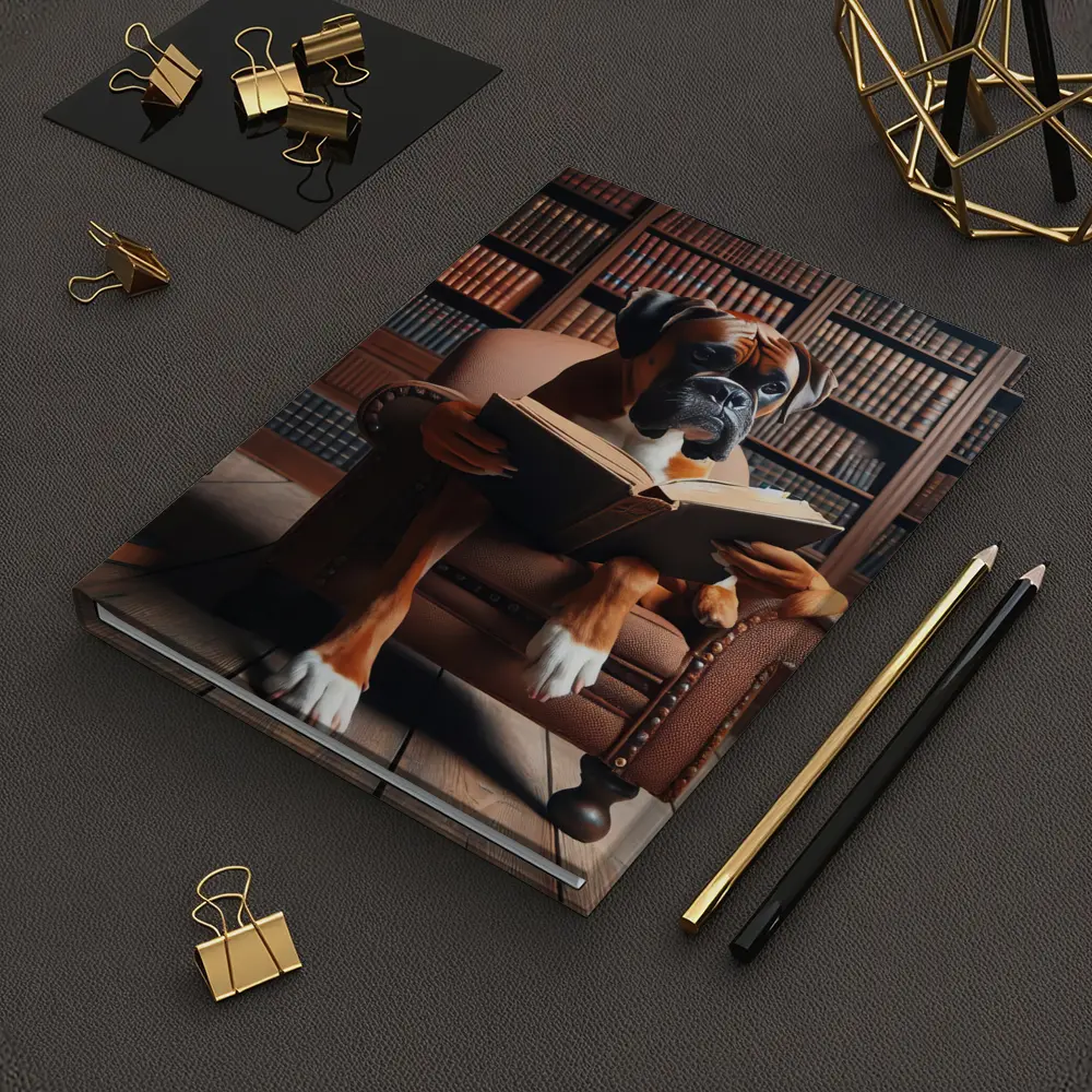 Boxer Dog Reading Book In Library – Notebooks