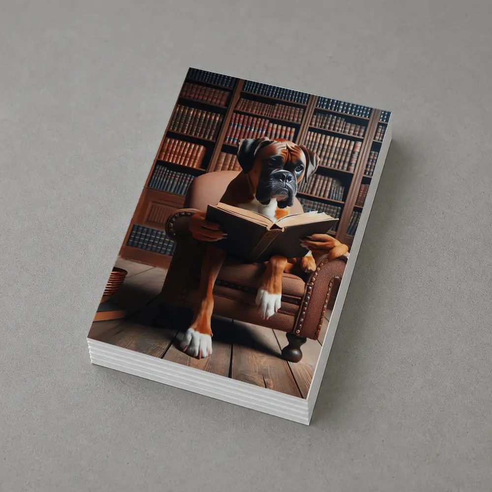 Boxer Dog Reading Book In Library – Postcards