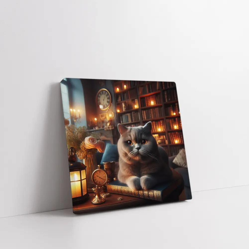 British Shorthair Cat Cozy Library Candlelight – Wall Art