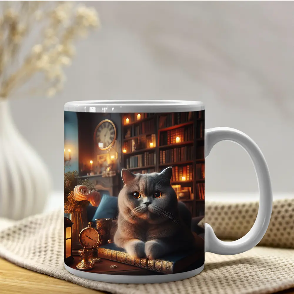 British Shorthair Cat Cozy Library Candlelight – Mugs